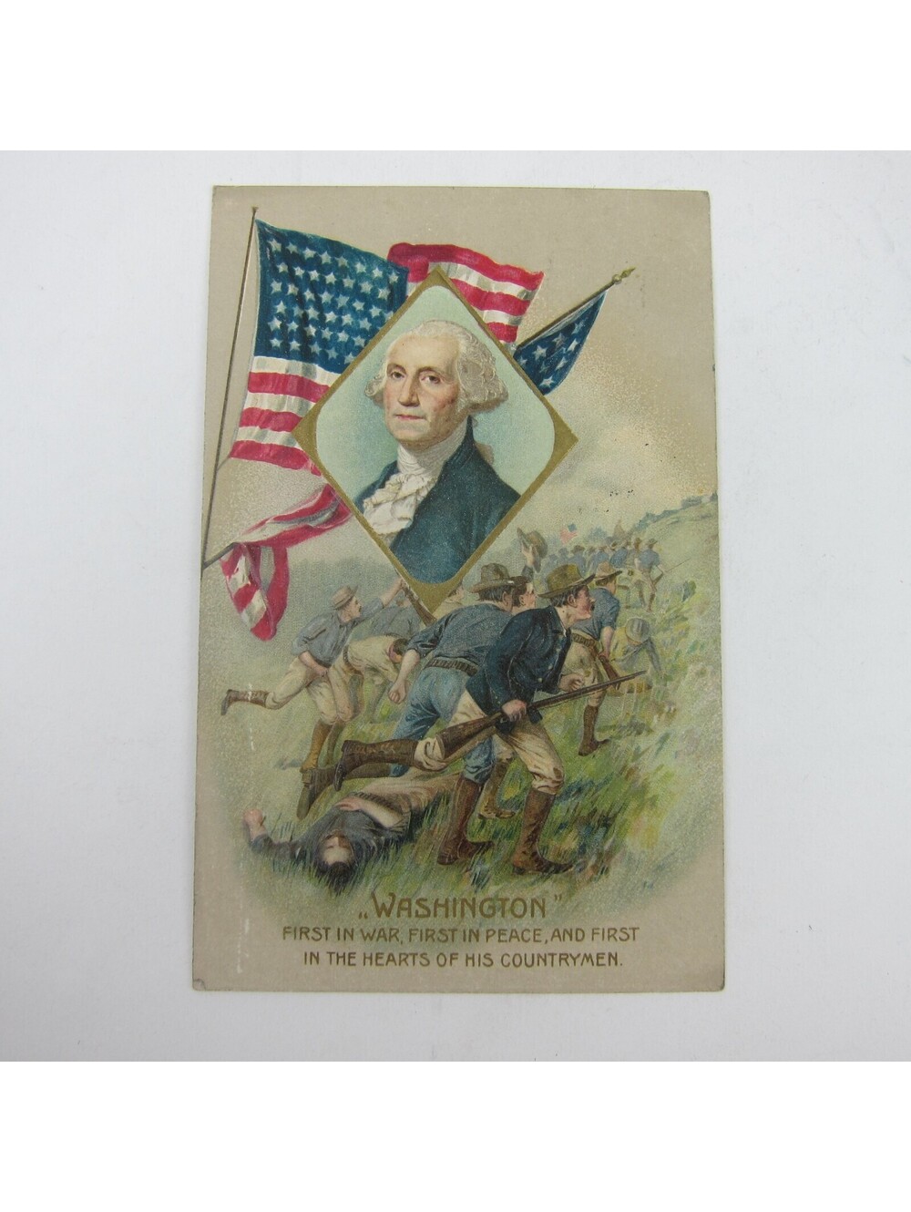 Postcard George Washington Soldiers Fighting Battle Patriotic Embossed Antique